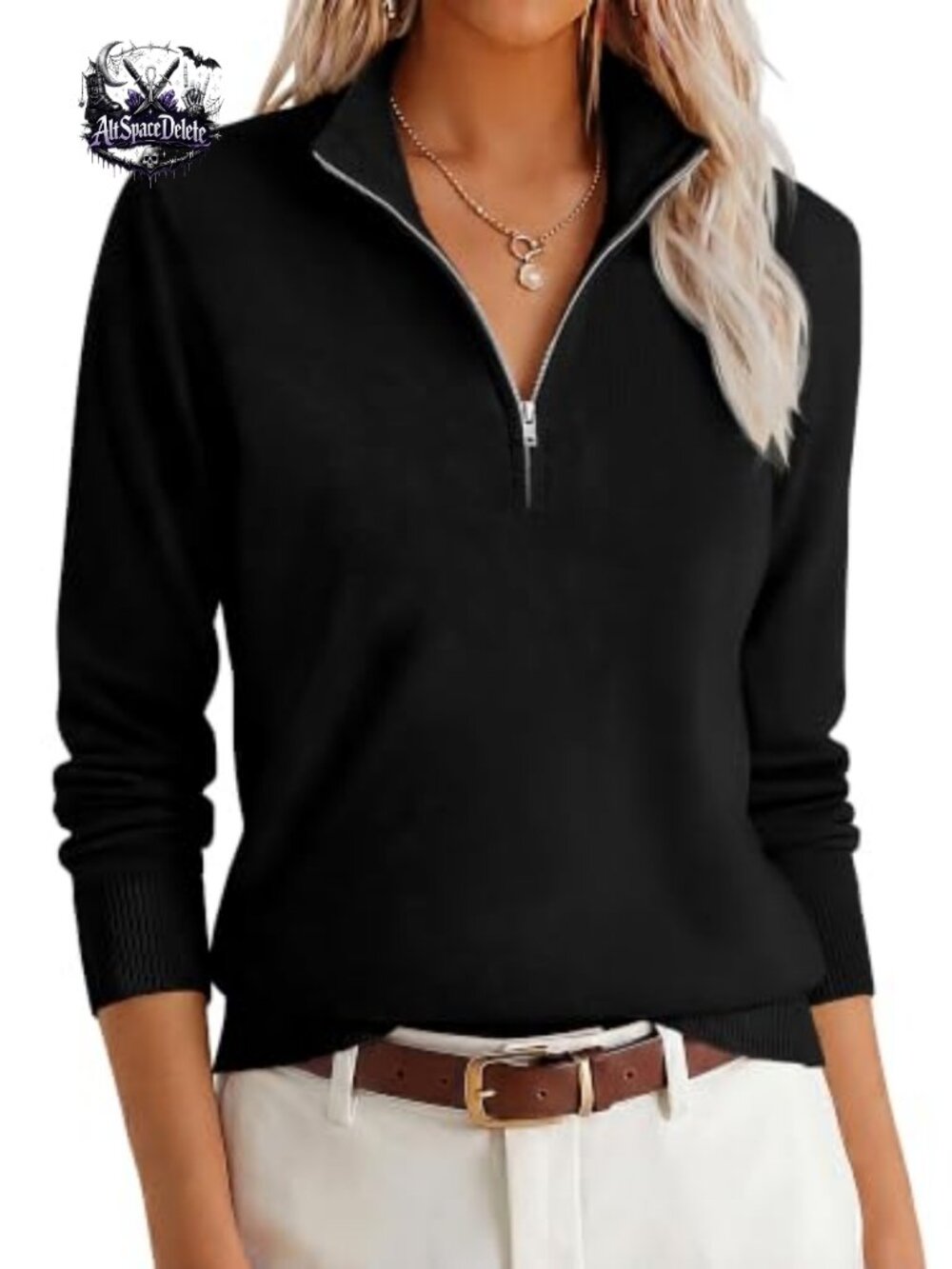 Womens Quarter Zip Lightweight Knit Pullover Sweater Long Sleeve